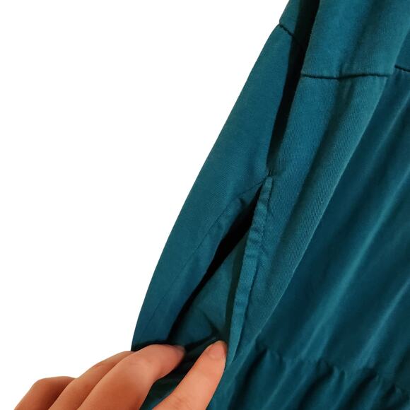Time And Tru Blue Short Sleeve Pocket Casual Tiered Cotton Midi Shirt Dress XL - Picture 5 of 10